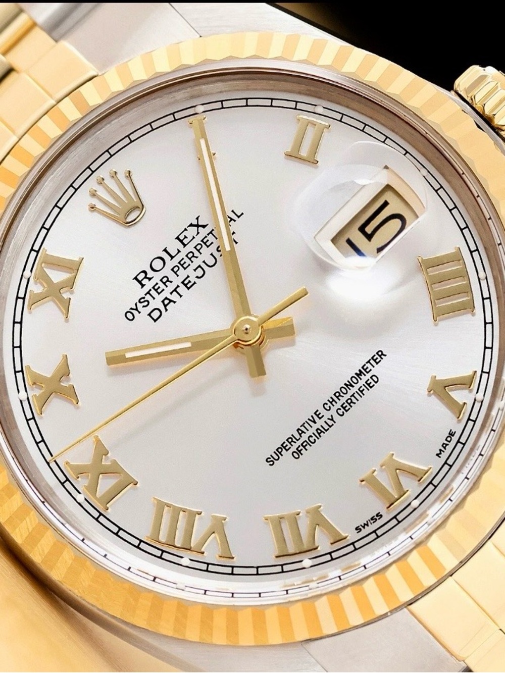 Rolex Two-Tone Gold and Silver White Dial Datejust with Roman Numerals 1603 36MM